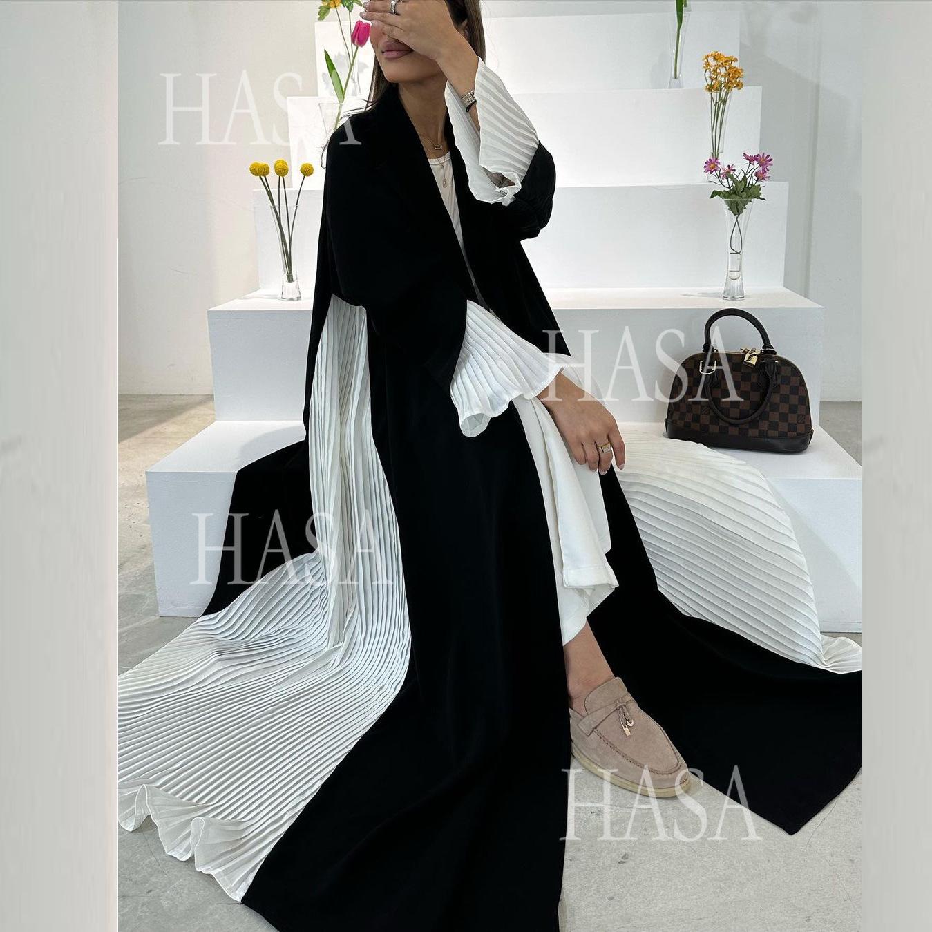 HS6567 Abaya Long Cardigan Coat with Pleated Panels
