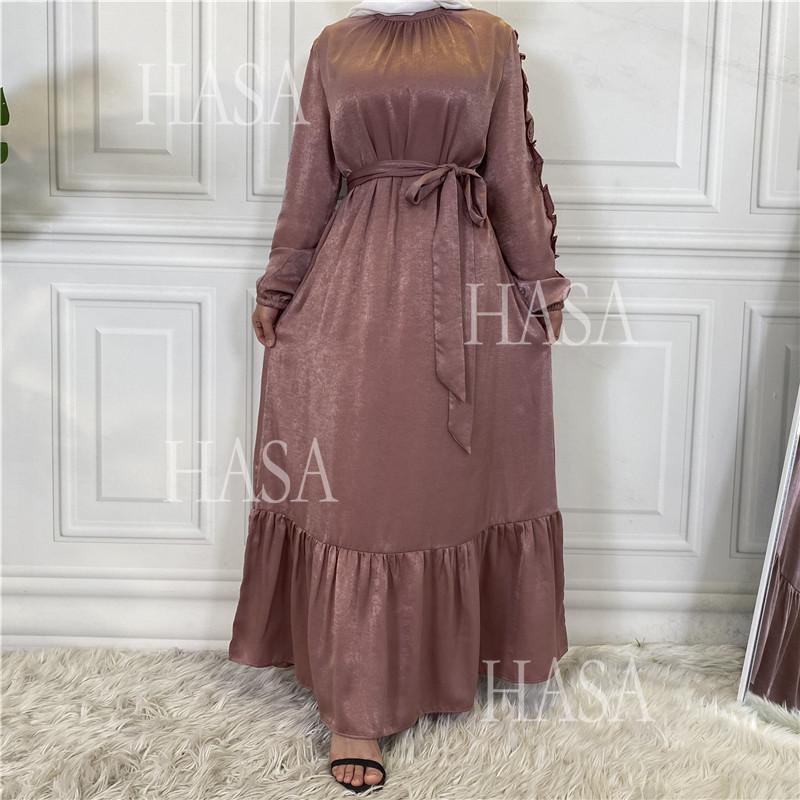 HS6591 Solid Color Turtleneck Long Sleeve Dress with Pleated Waistband