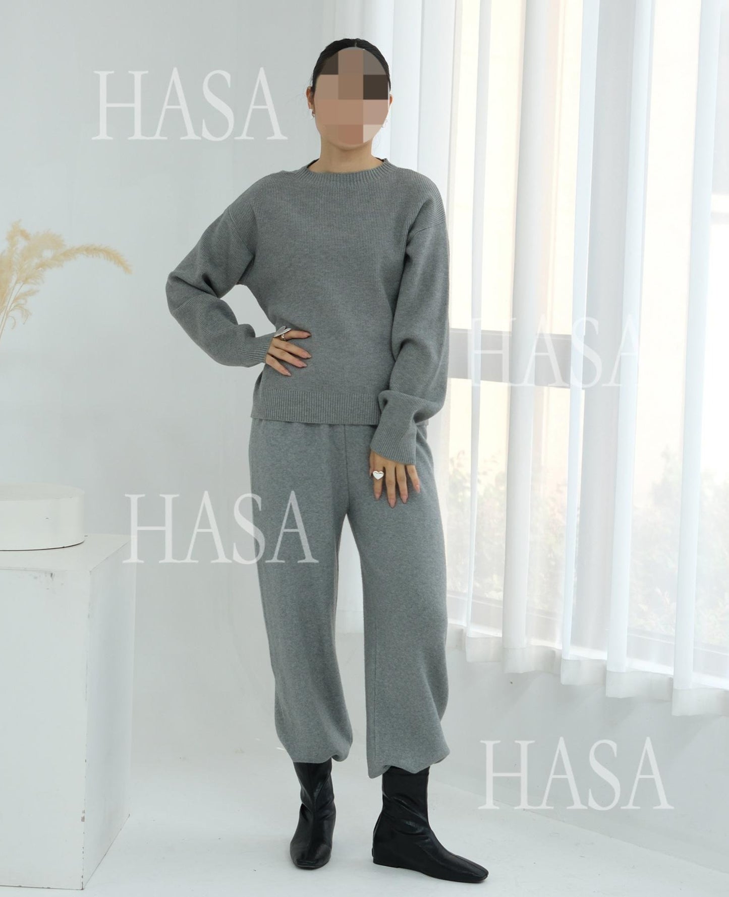 HS6595 Autumn and Winter Thickened Knitted Suit (Not Including Headscarf) | Simple Solid Color Two-Piece Suit
