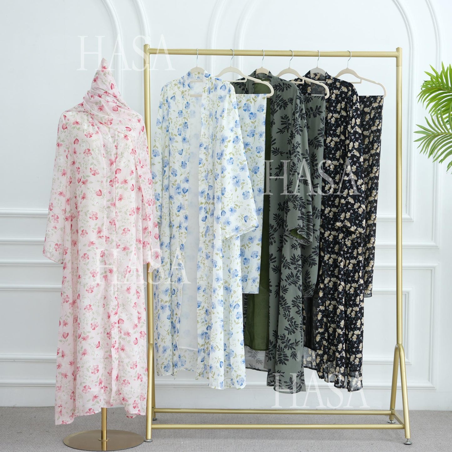 HS6515 Summer Printed Chiffon Jacket and Headscarf Two-Piece Set