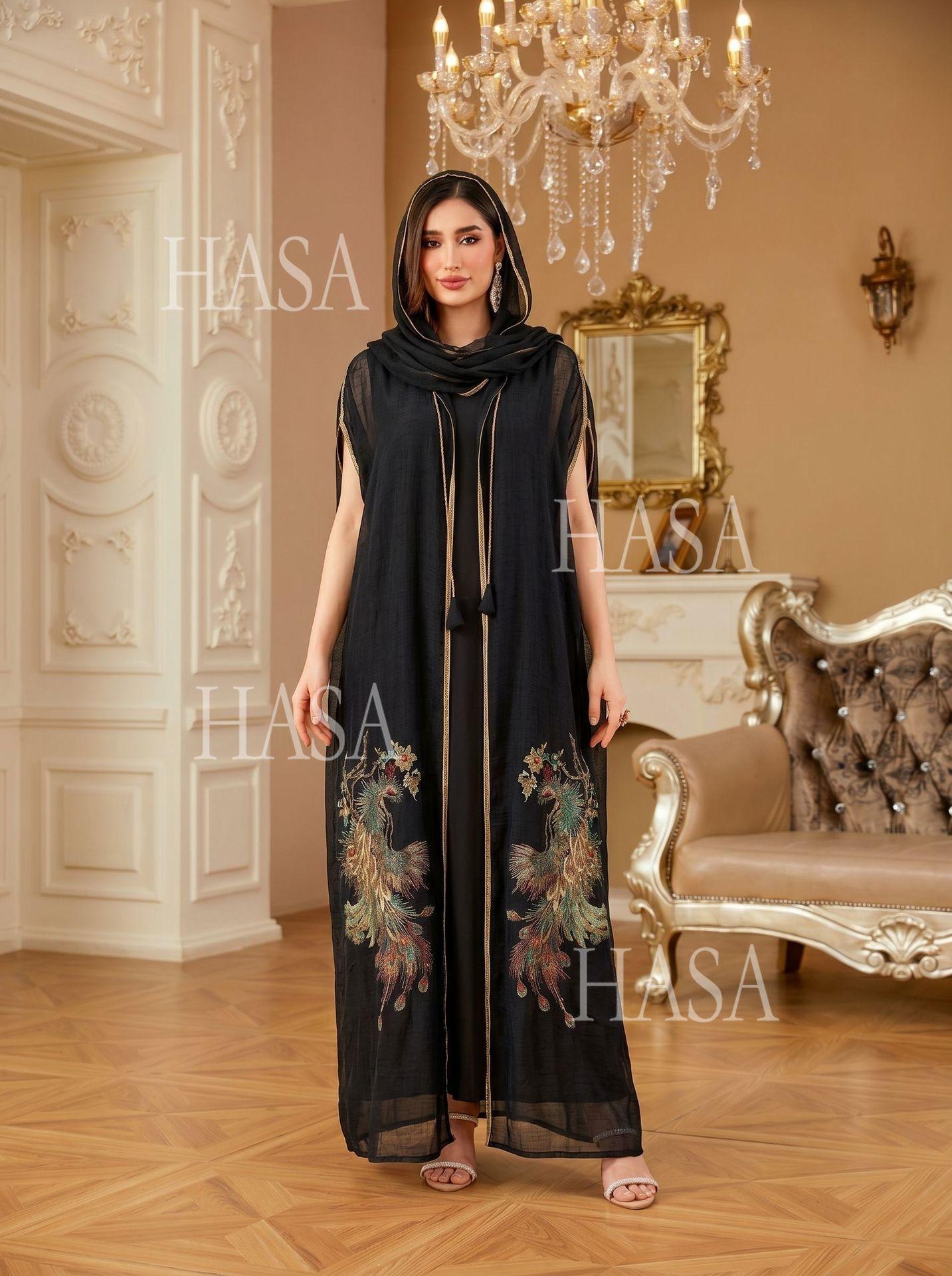 HASA HS6763 Elegant Tassel Hooded Maxi Ensemble
