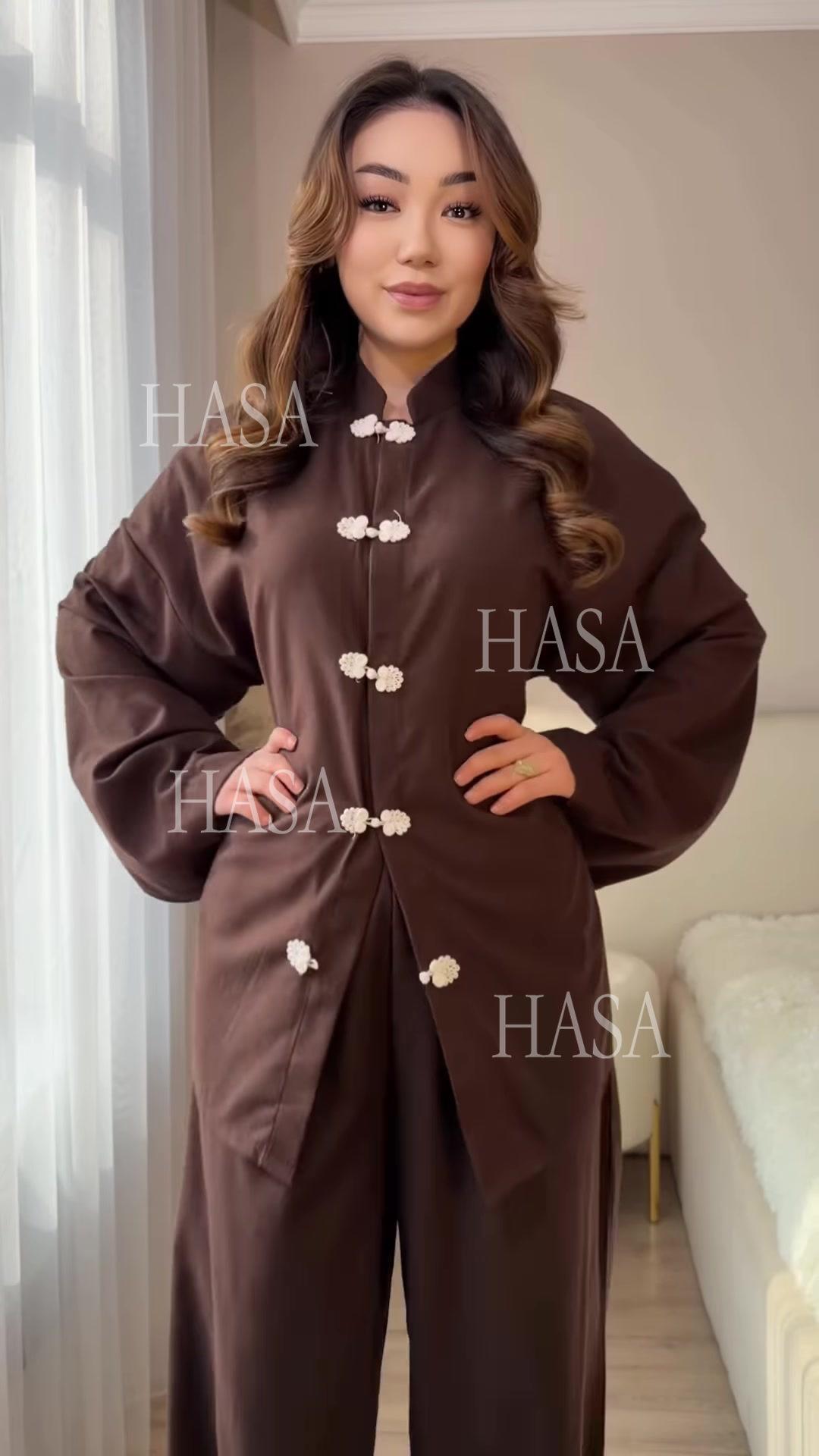 HS6738 Chic Long Sleeve Matching Set with Flowy Pants