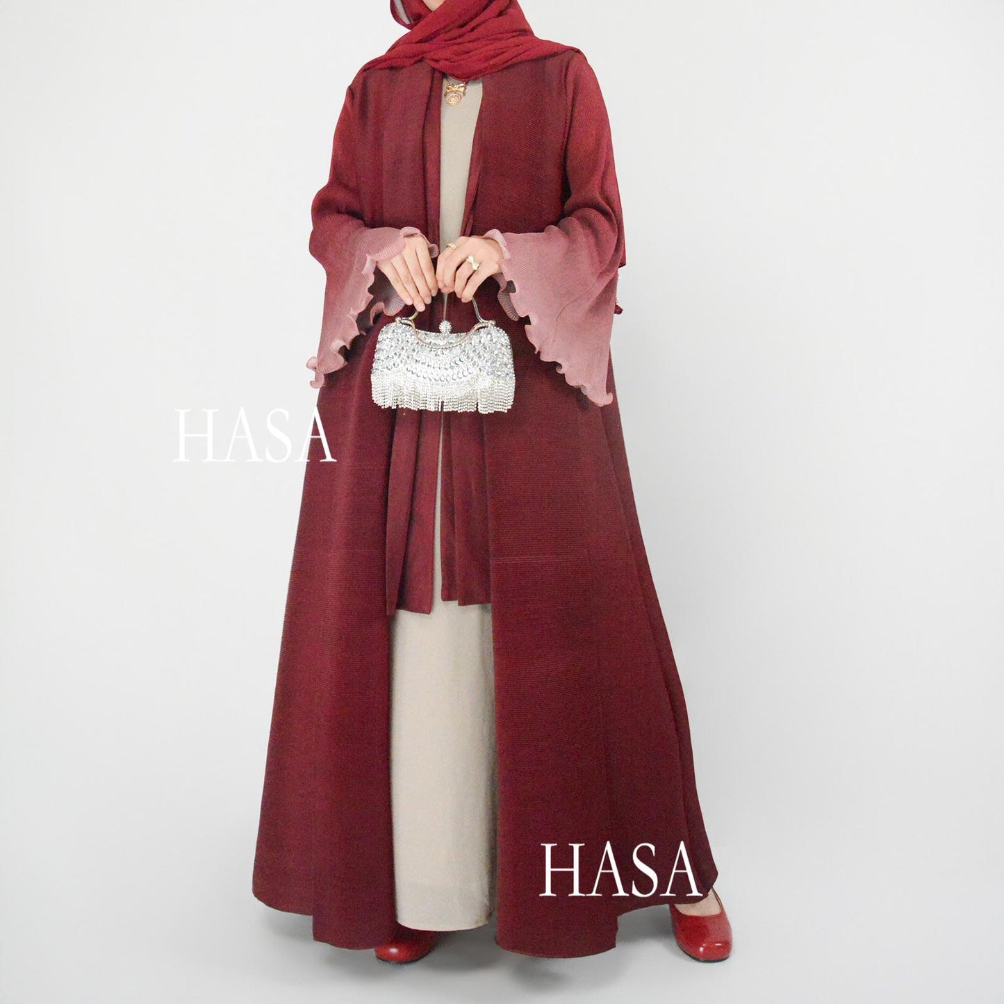 HASA's series HS6360 Summer Ombré Gradient Abaya with Pleats and Fluted Bell Cuffs