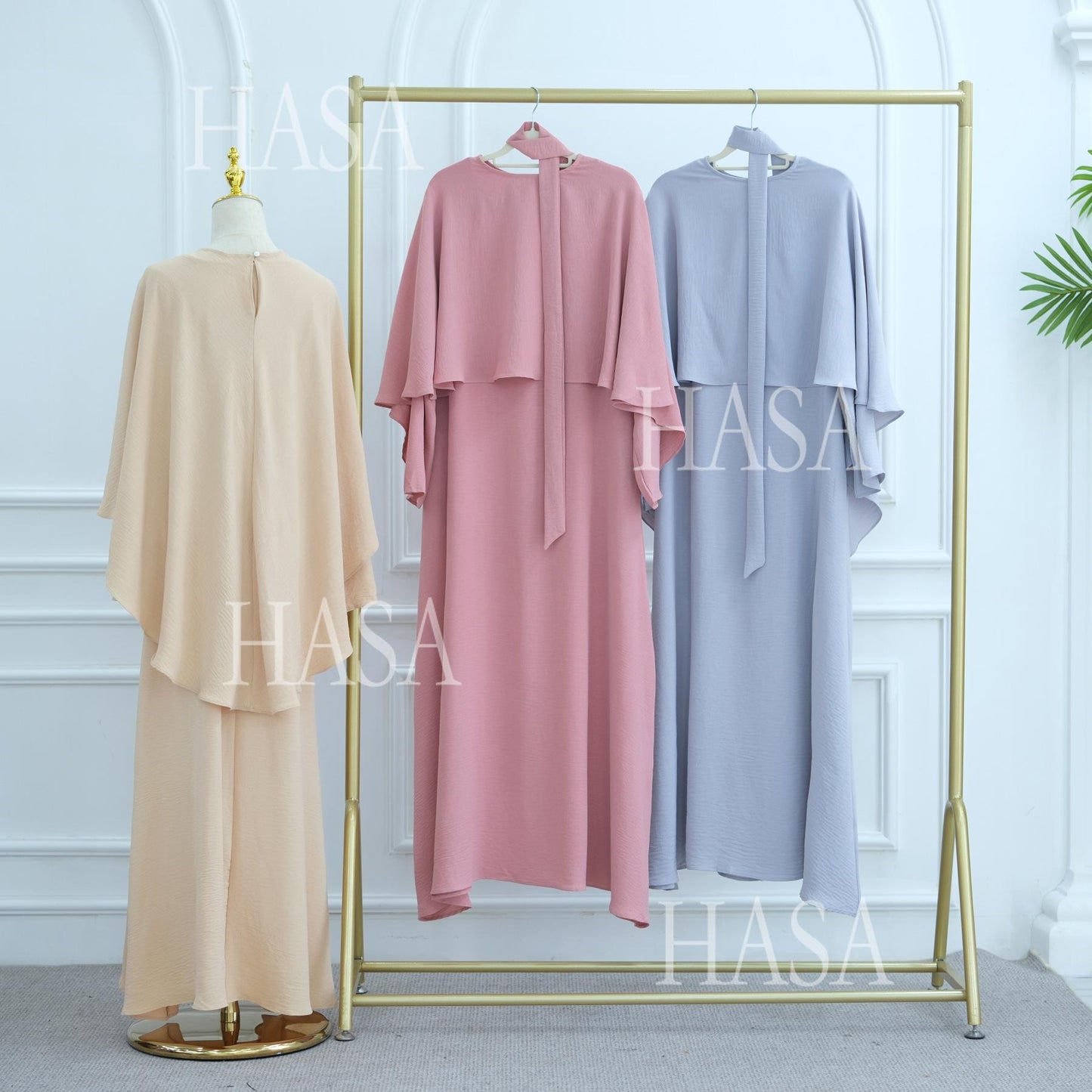 HS6532 Slim-fit waist cape robe two-piece set