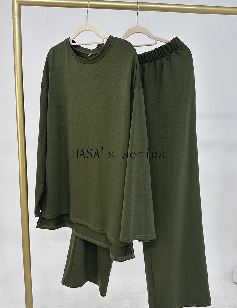 HS5488 Fashionable and Comfortable Loose Two-piece Suit - Simple Solid Color Design two  piece co  ords