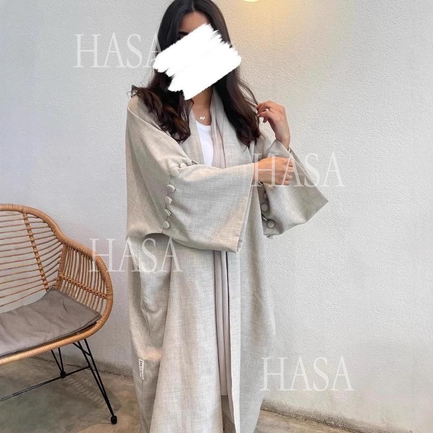 HS6561 Simple Style Large Size Long Cardigan Robe