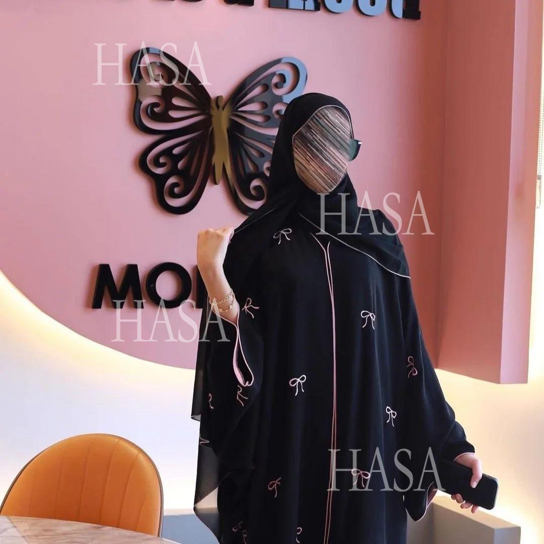 HASA HS6557 Elegant Bow-embroidered Robe with Optional Matching Headscarf