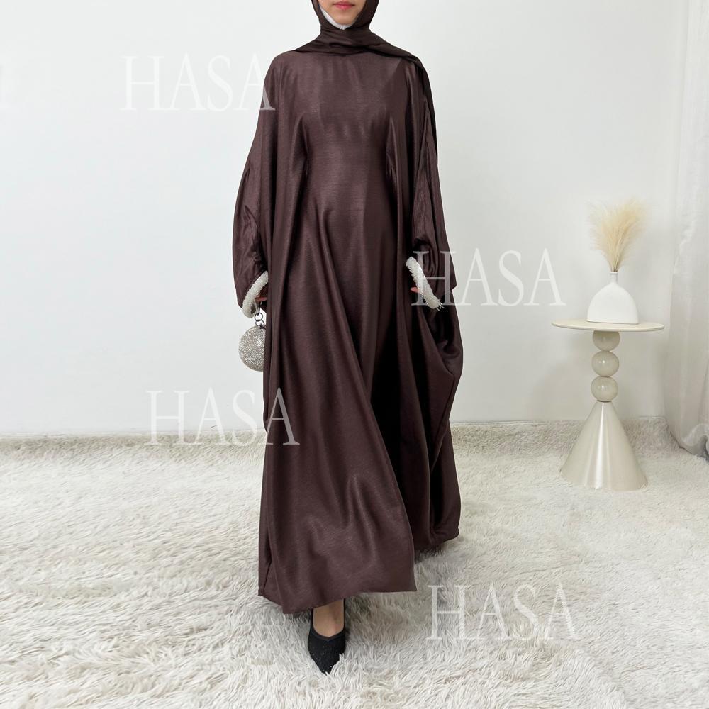 HS6496 Simple and Elegant Bat Sleeve Beaded Robe Dress (headscarf Not Included)