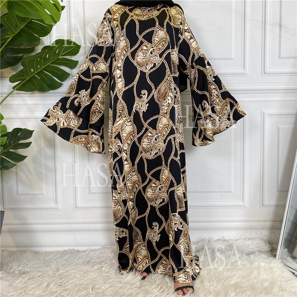 HS6590 Fashionable Printed Loose-fitting Dress with Lace-up Design and Wide Swing