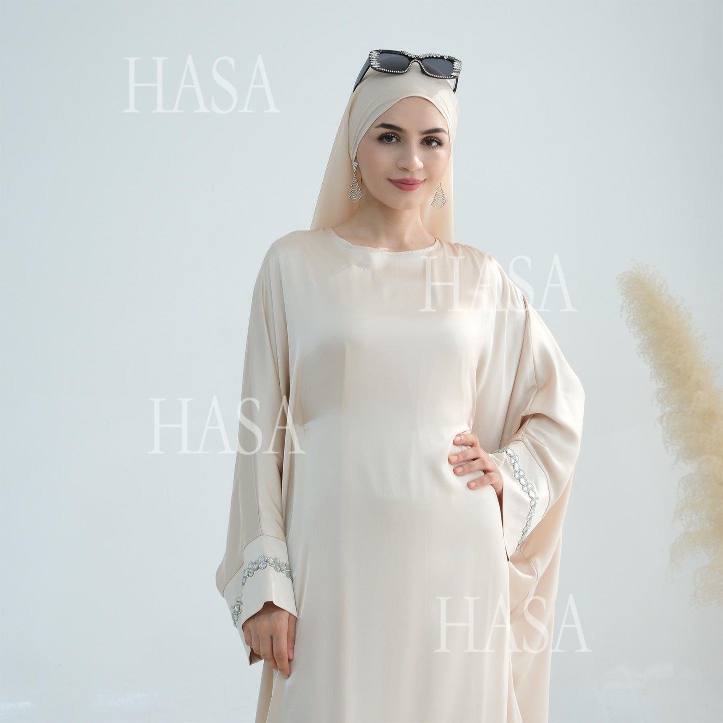 HS5882 A Cardigan Dress with Exquisite Hot Diamond Embellishment and Elegant Details closed abayas