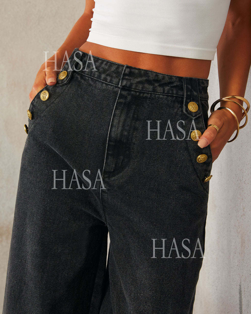 HASA HS6099 Casual Chic Denim Two Piece Outfit for Women