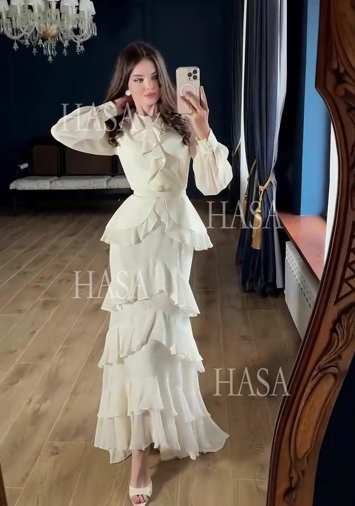 HS6733 Flowy Elegant Maxi Dress with Cascading Ruffles