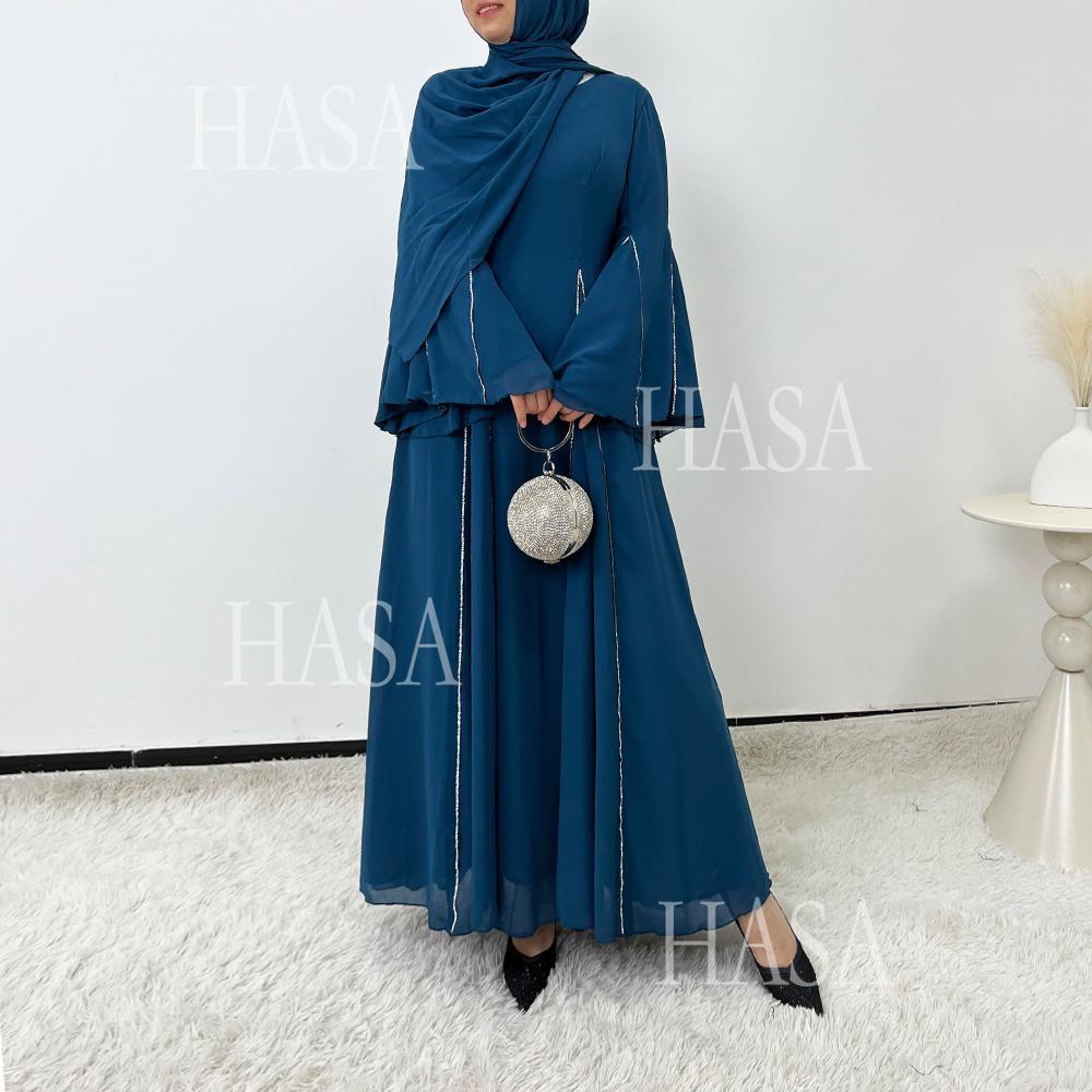 HS6497 Solid Color Light Luxury Chiffon Long Skirt Suit