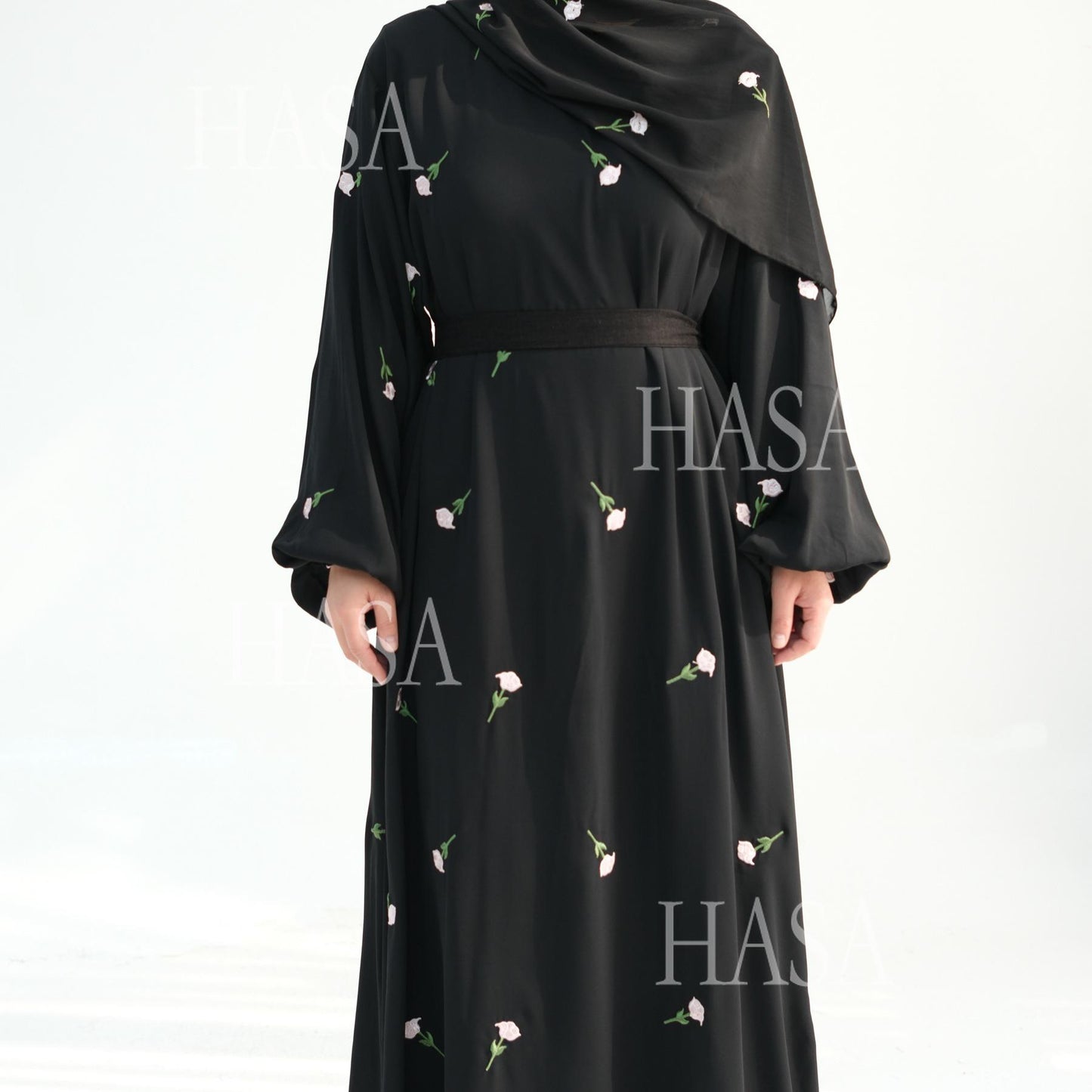 HS5871 Flower Embroidered Two-piece Dress | Elegant Swing + Belt Design