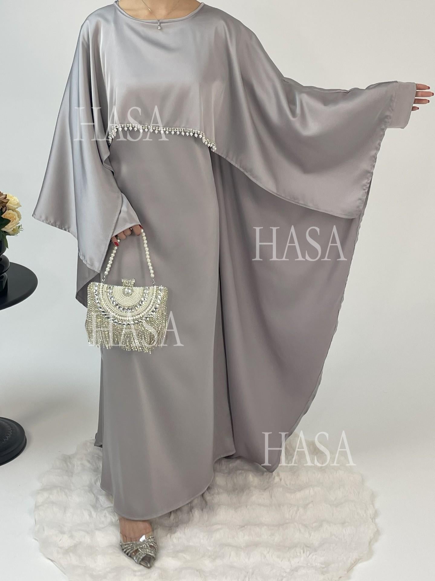 HS6570 Elegant Cape-style Satin Dress Robe for Women