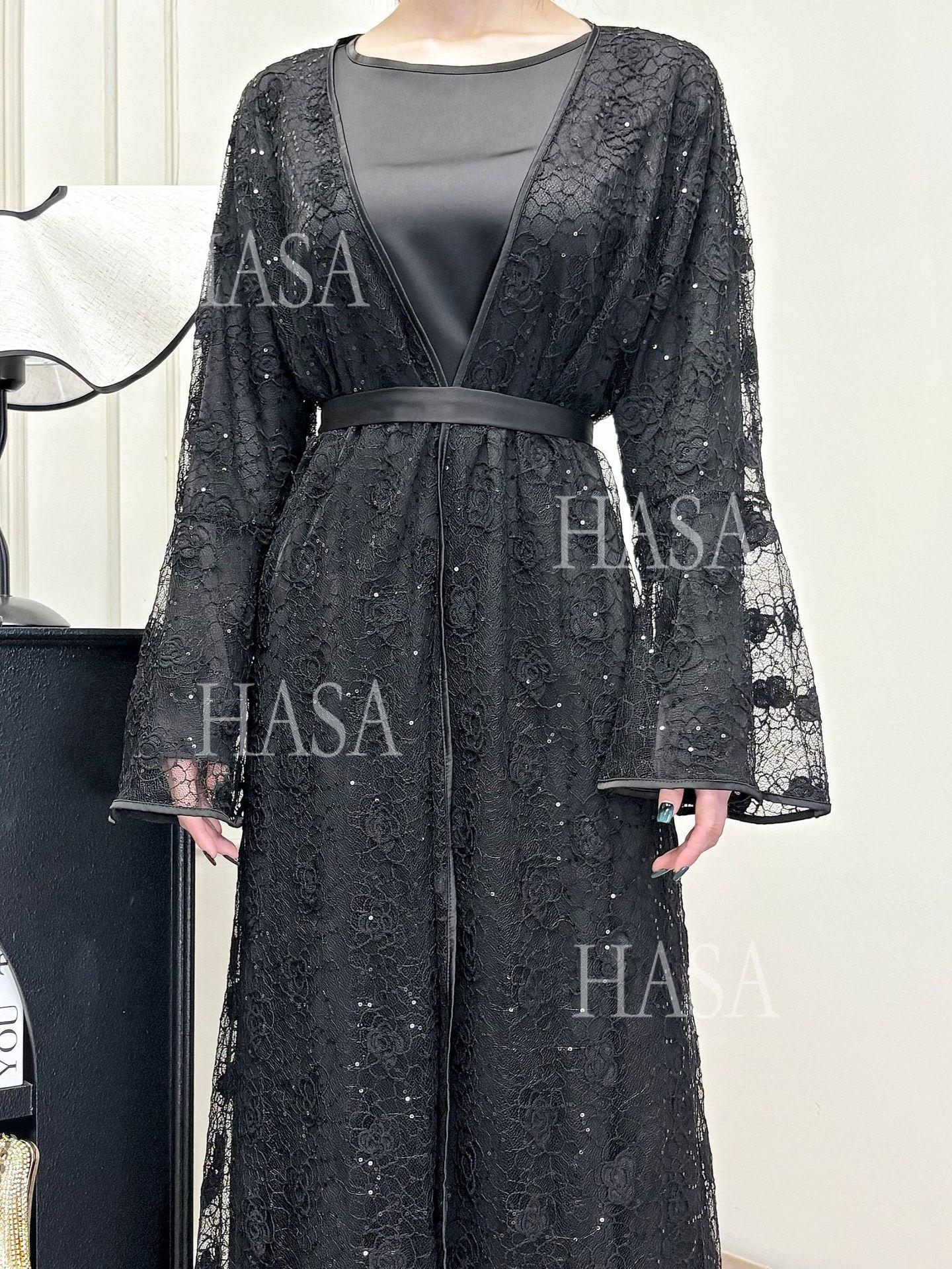 HS6482 Soft Lace Maxi Dress Set, Simple Loose Design