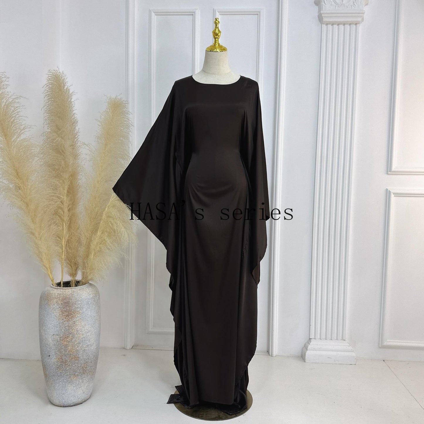 HS1504 Satin Batwing Sleeve Kaftan with Inner Belt