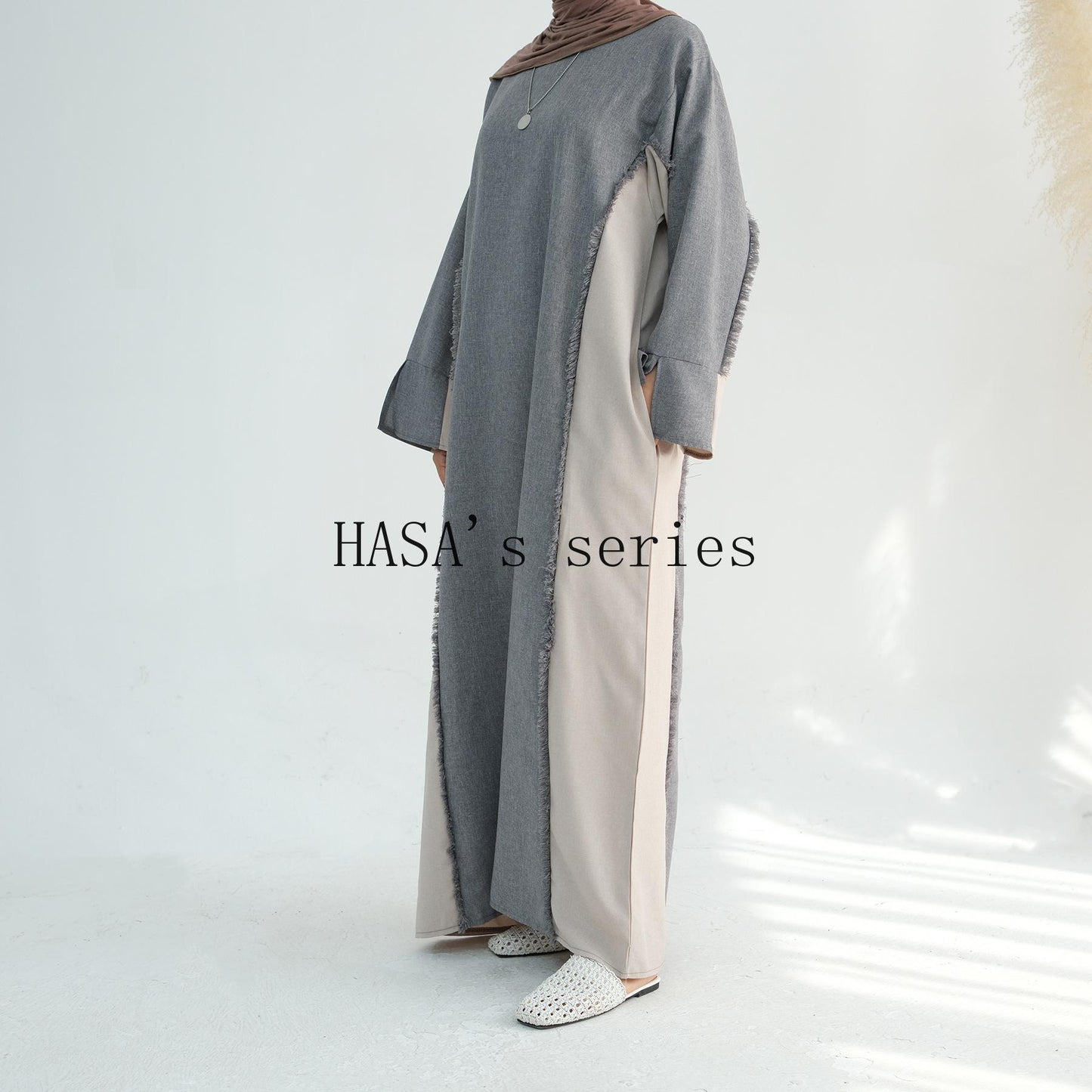 HS5508 Elegant patchwork robe - lightweight and comfortable, showing fashion taste plain casual dress