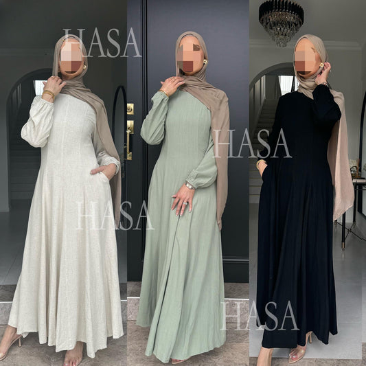 HASA HS5868 Solid Color Swing Comfortable  Dress Robe Waist Cinching