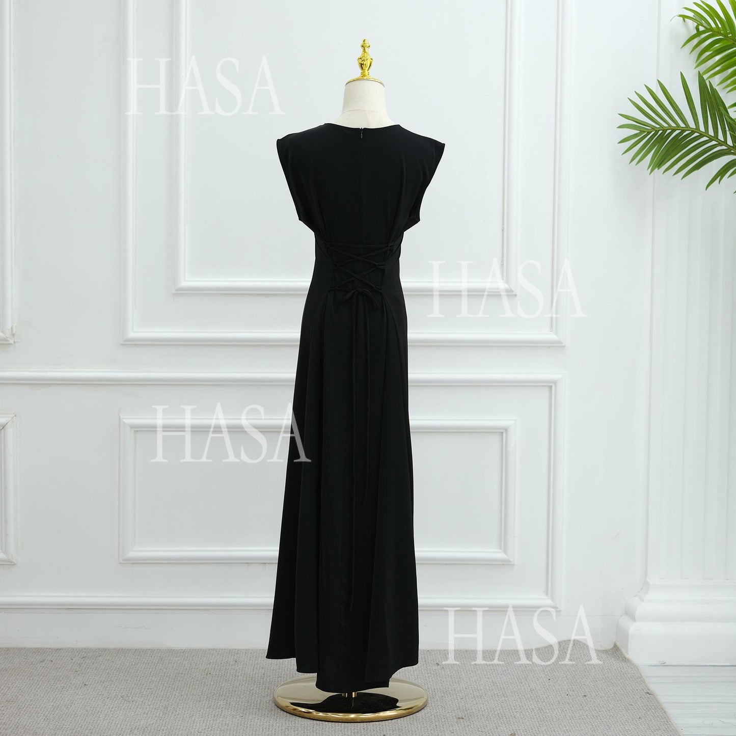 HS6470 Sleeveless Long Dress with Adjustable Back Lacing