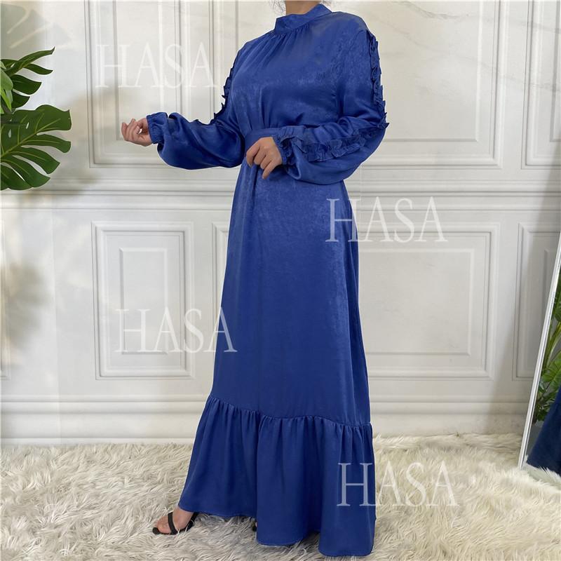 HS6591 Solid Color Turtleneck Long Sleeve Dress with Pleated Waistband