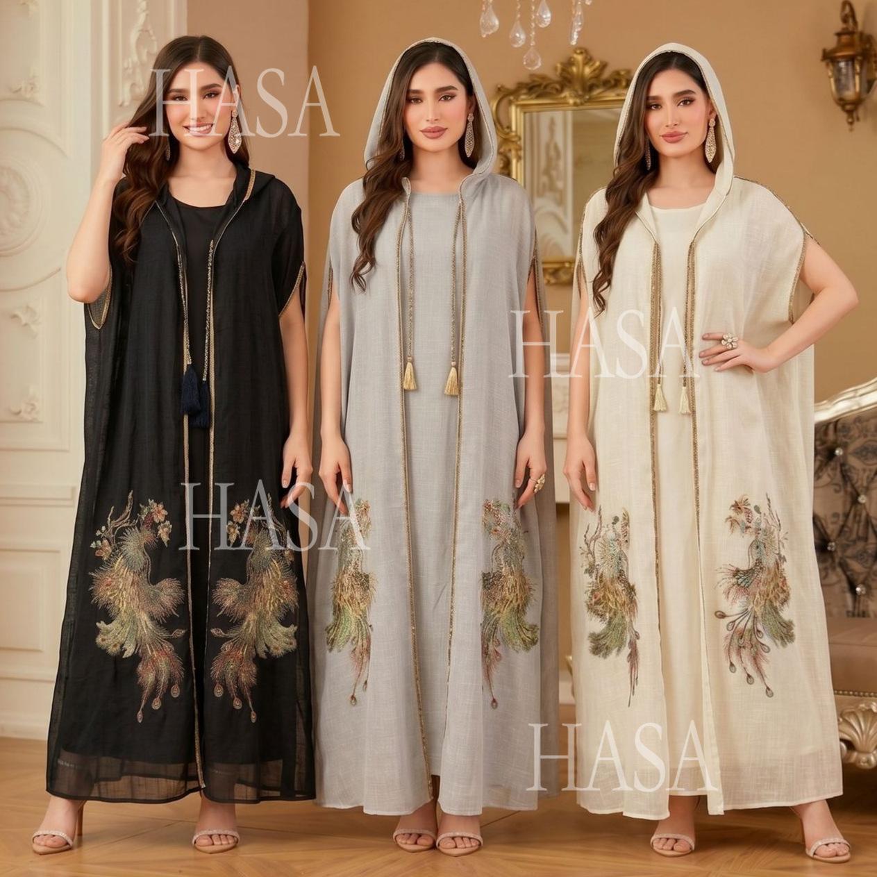 HASA HS6763 Elegant Tassel Hooded Maxi Ensemble