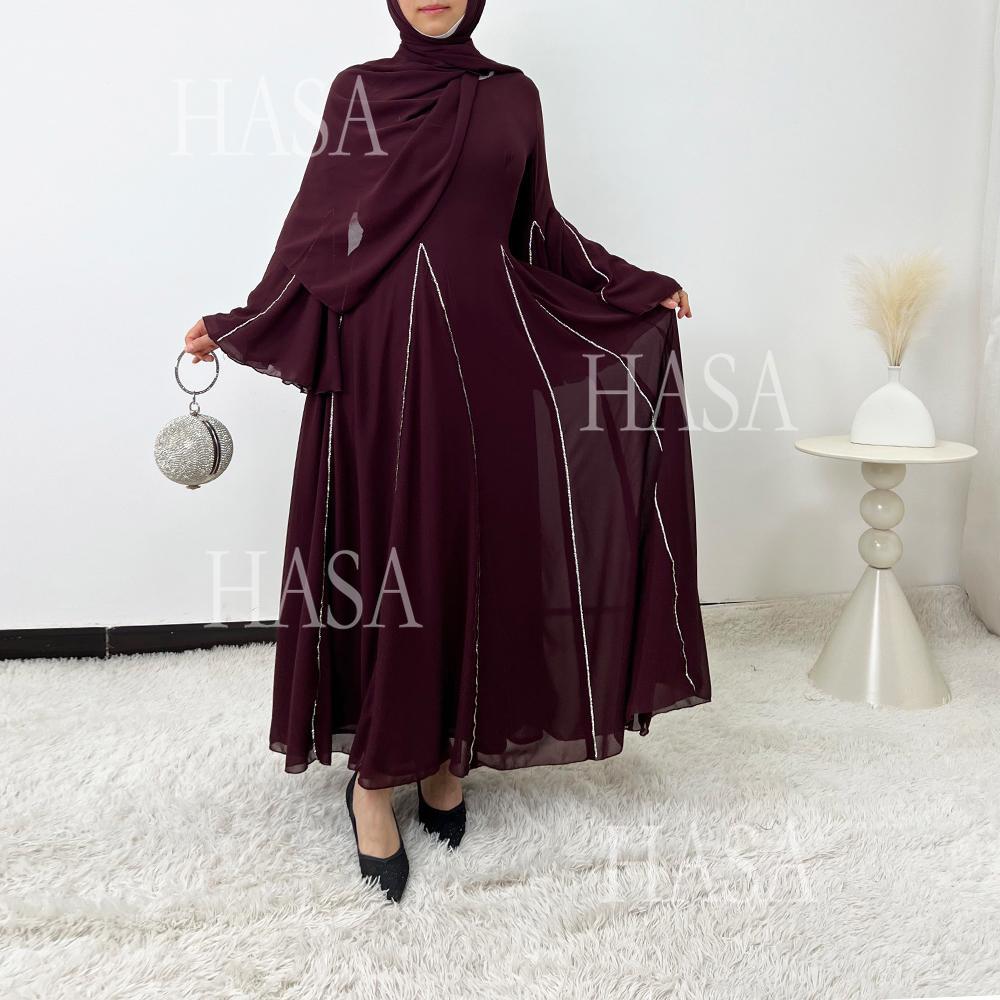 HS6497 Solid Color Light Luxury Chiffon Long Skirt Suit
