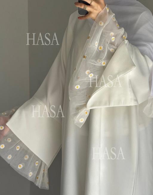 HS6564 Lace Daisy Embellished Long Dress Robe