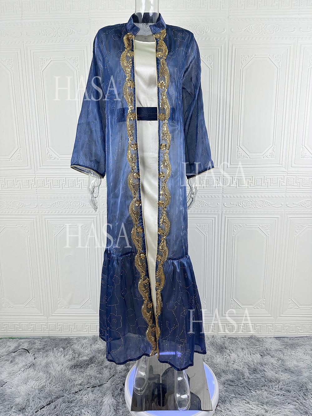 HASA HS6758 Elegant Gold Trim Flowing Maxi Outfit