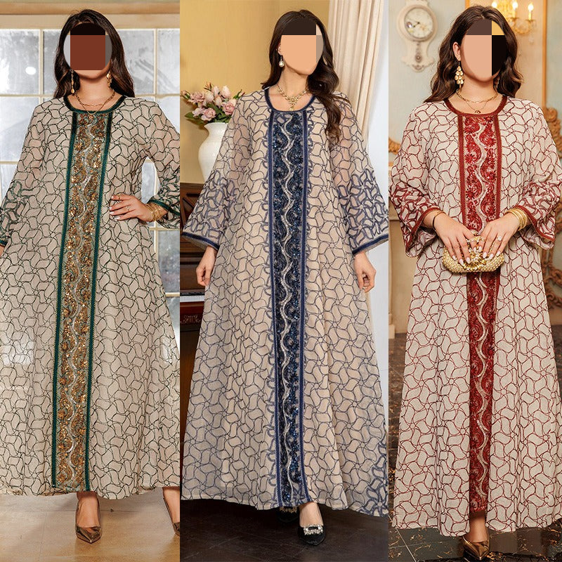 HS6668 A Simple and Elegant Long Dress Adorned with Mesh Embroidery.