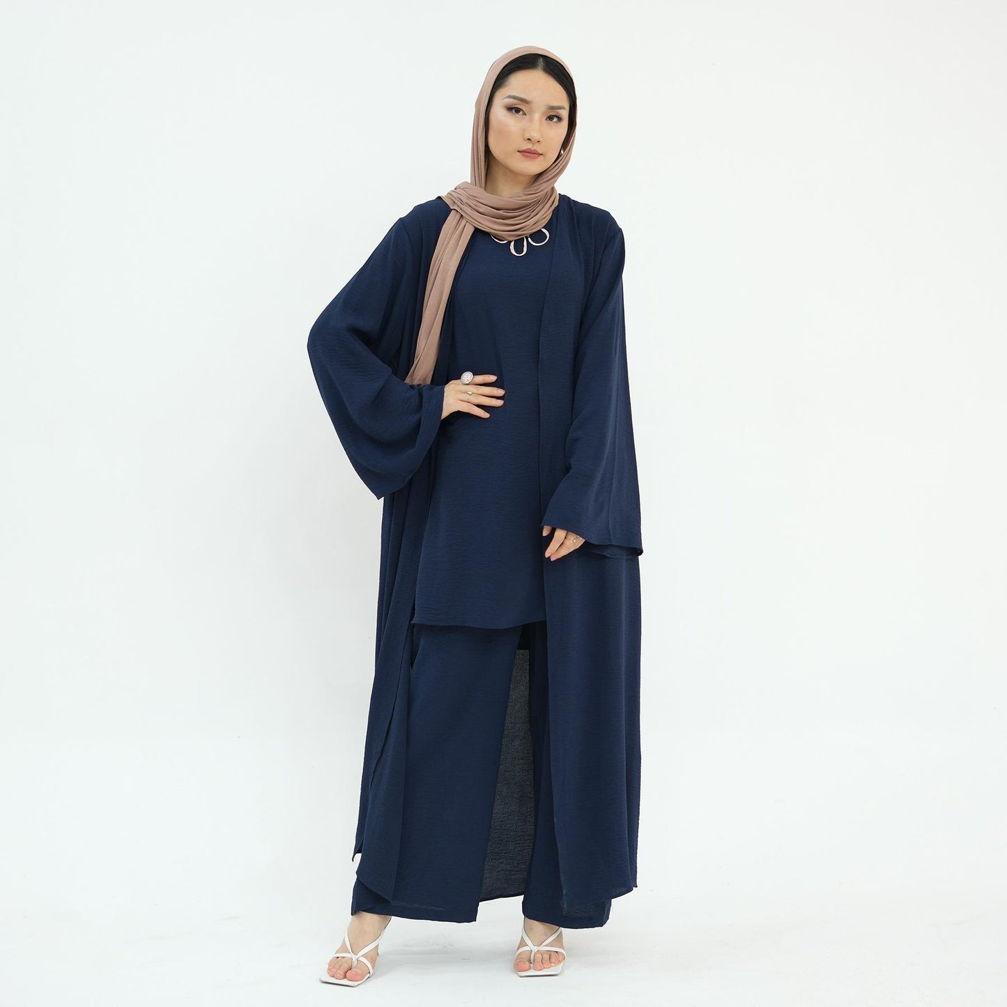 HS5107 Classic Solid Color Three-piece Suit - Loose Long Design Combination