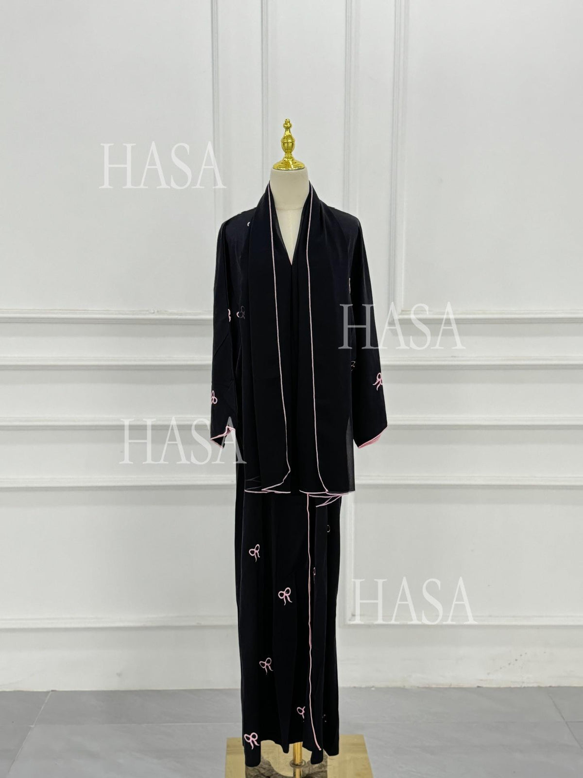 HASA HS6557 Elegant Bow-embroidered Robe with Optional Matching Headscarf