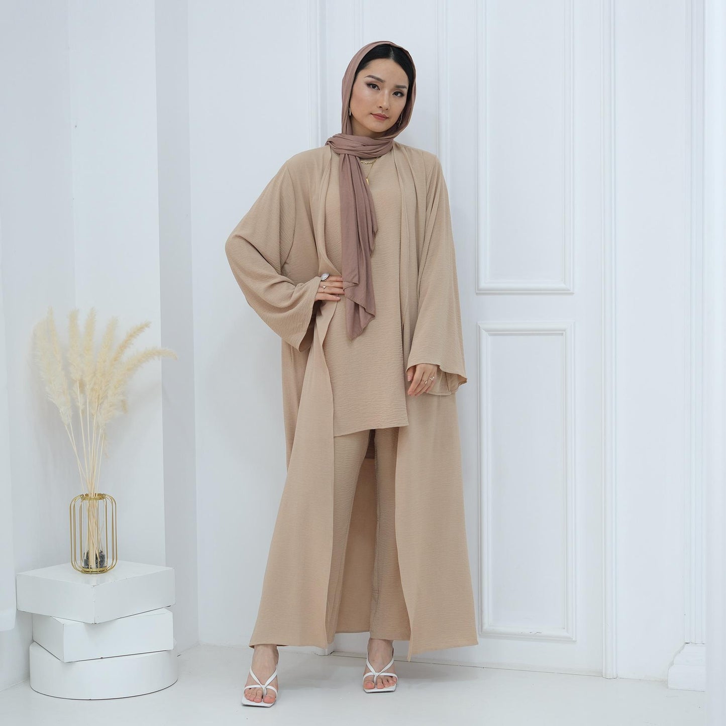 HS5107 Classic Solid Color Three-piece Suit - Loose Long Design Combination