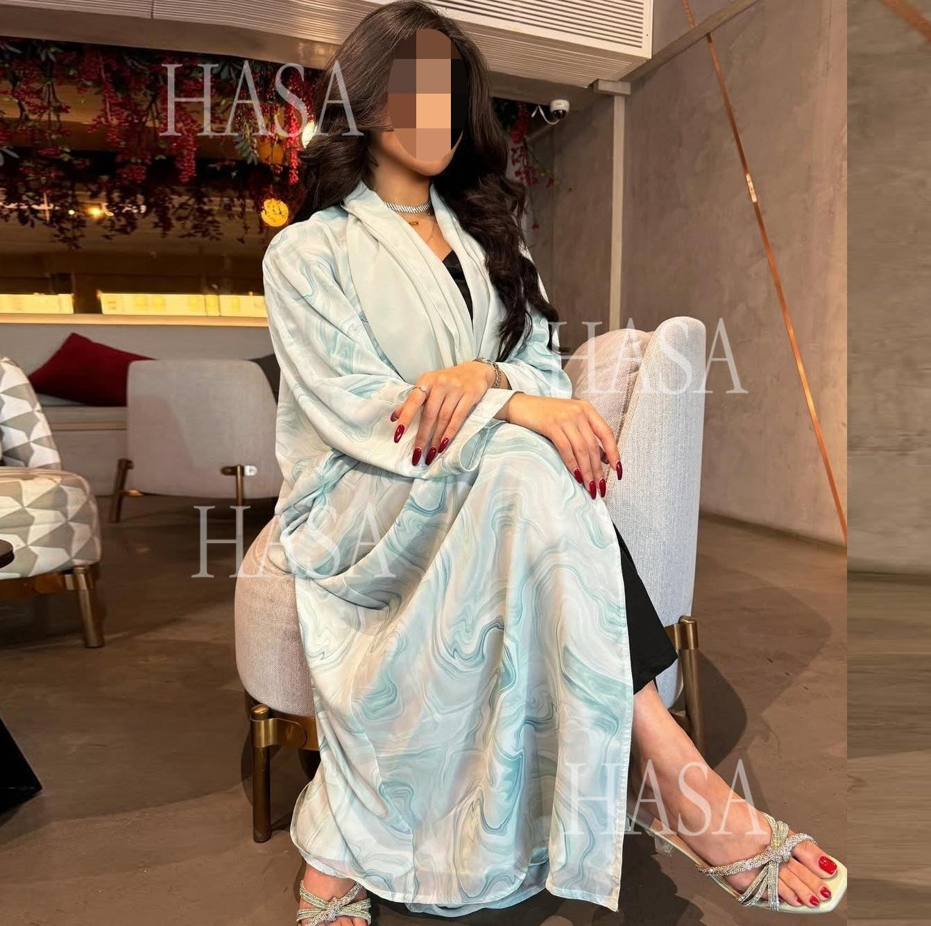 HS6635 Abaya chiffon printed two-piece set (including headscarf)