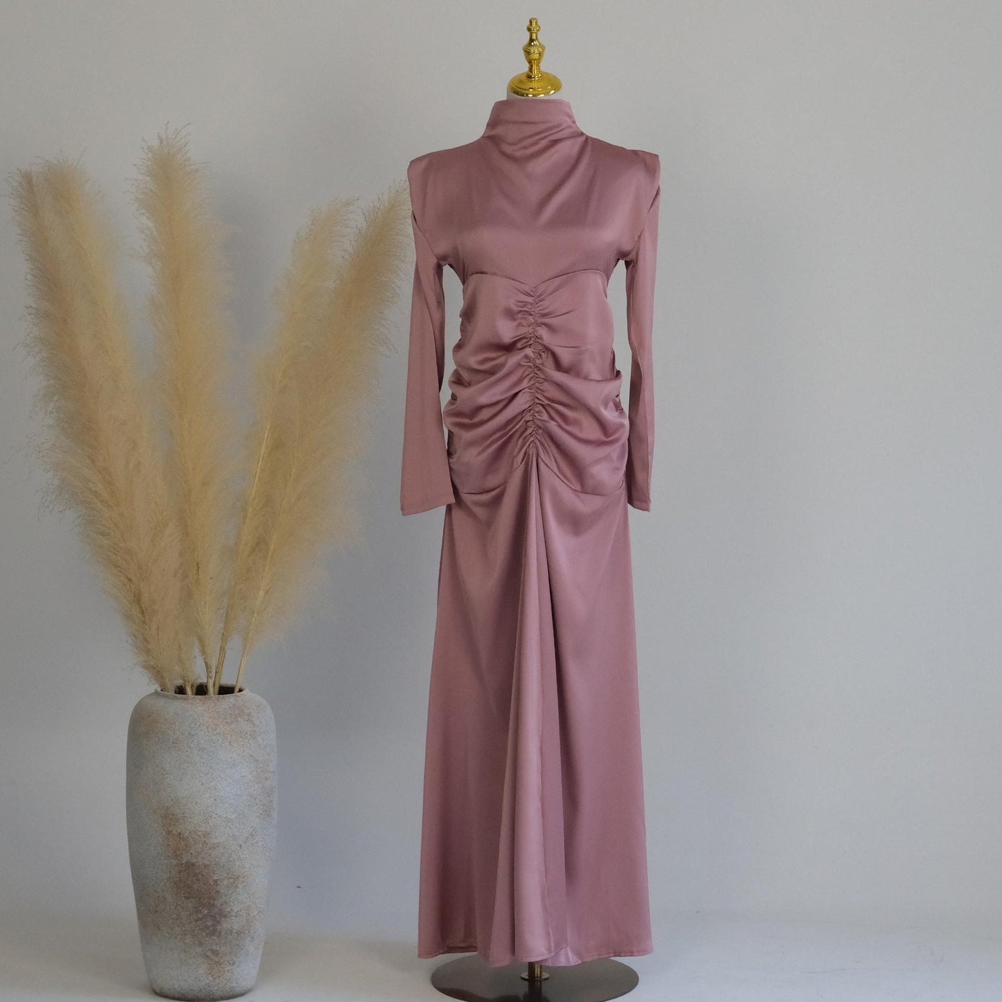 Robe de chambre amincissante à col montant de couleur unie HASASERIES HS1020