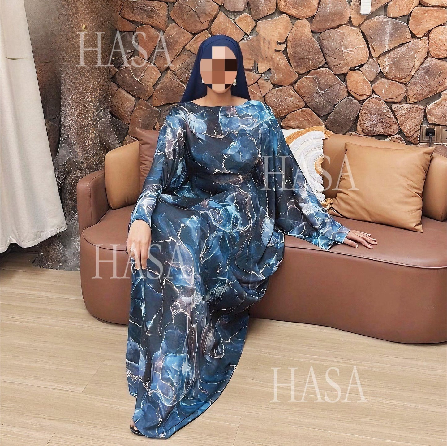 HS6621  Printed Long-sleeved Dress (with Optional Headscarf)