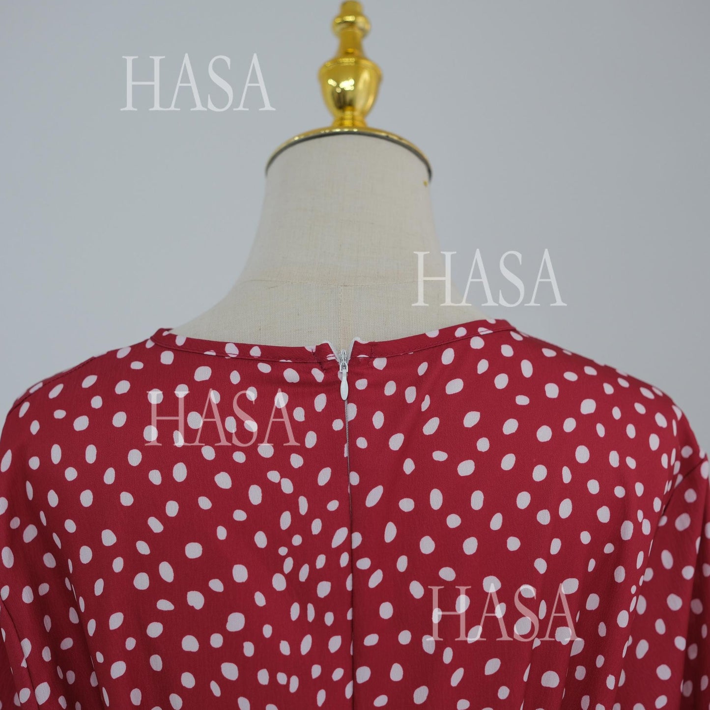 HASA HS6781 Graceful Modest Polka Dot Dress for Everyday Elegance