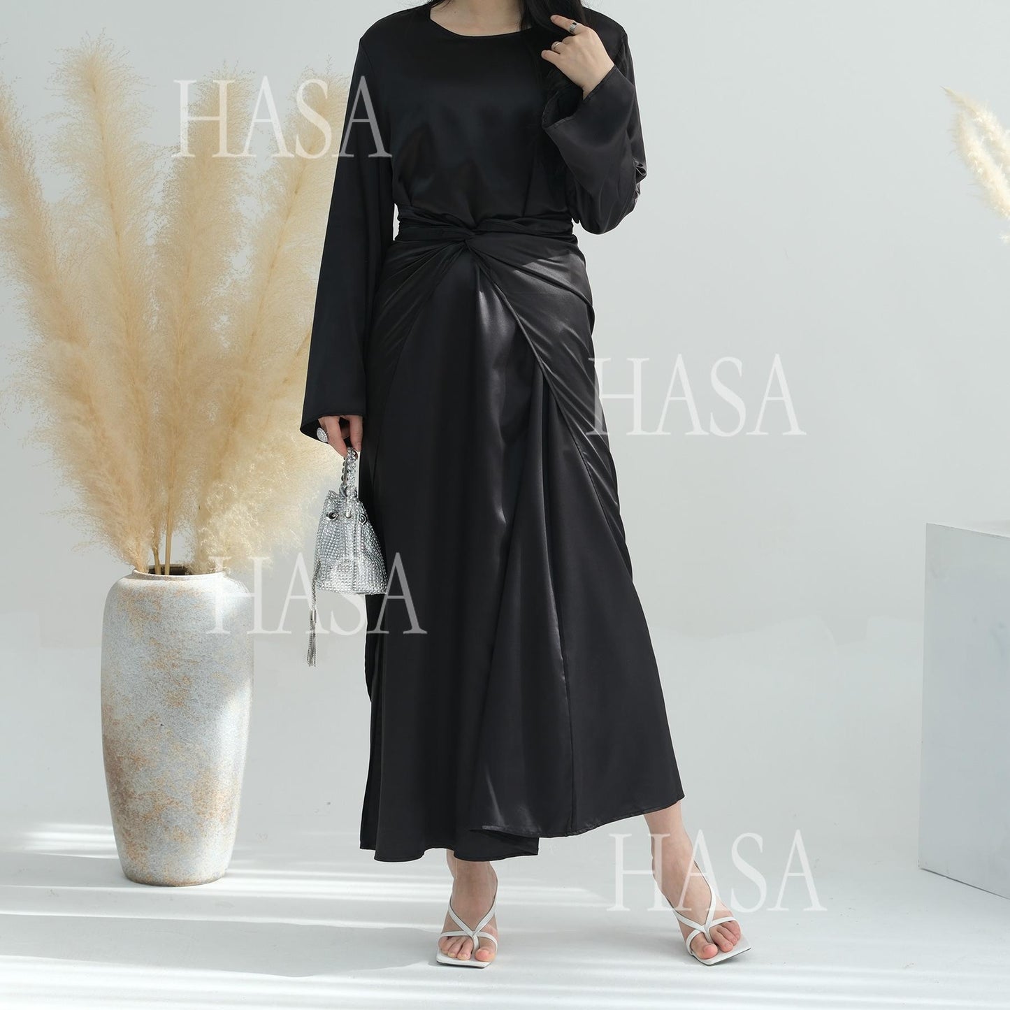 HS6581 Solid color three-piece women's long skirt suit