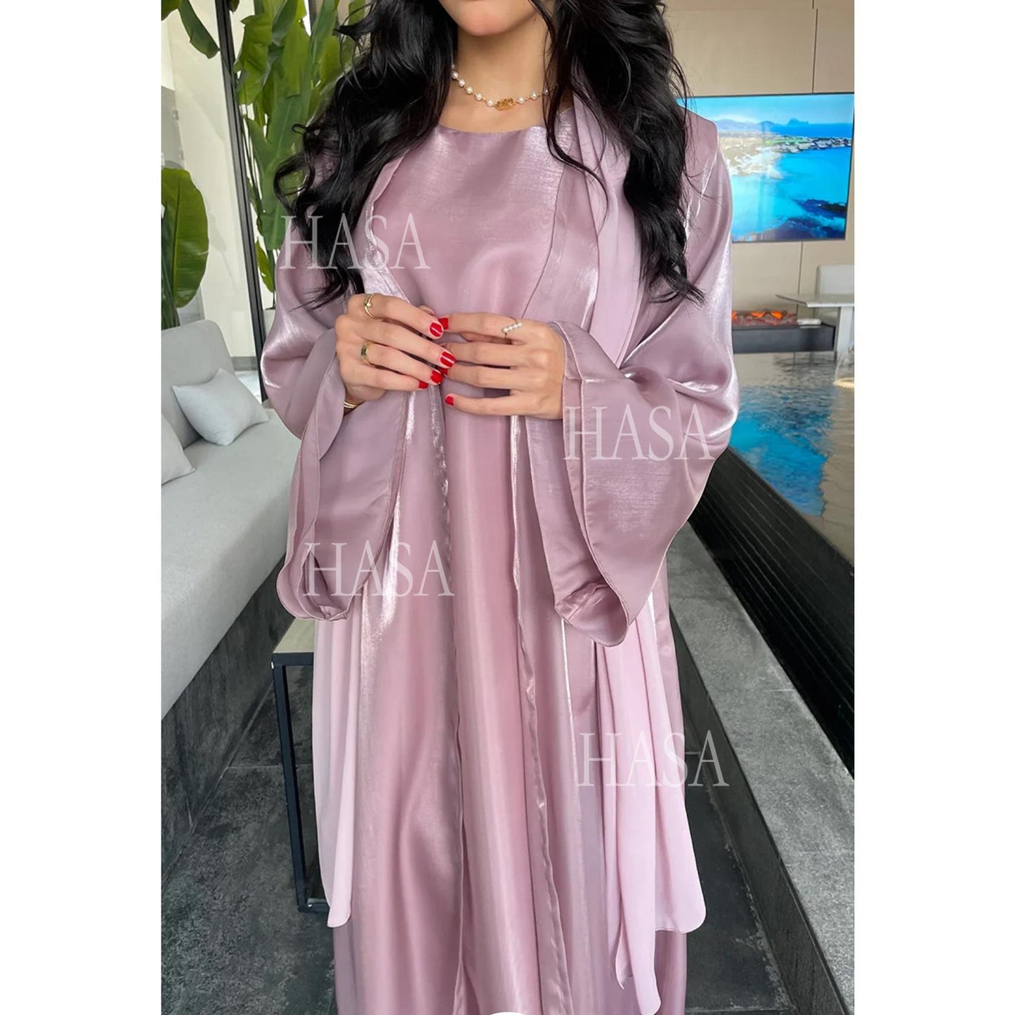 HS6579 Women's Purple Organza Two-Piece Robe (Long Skirt + Jacket)