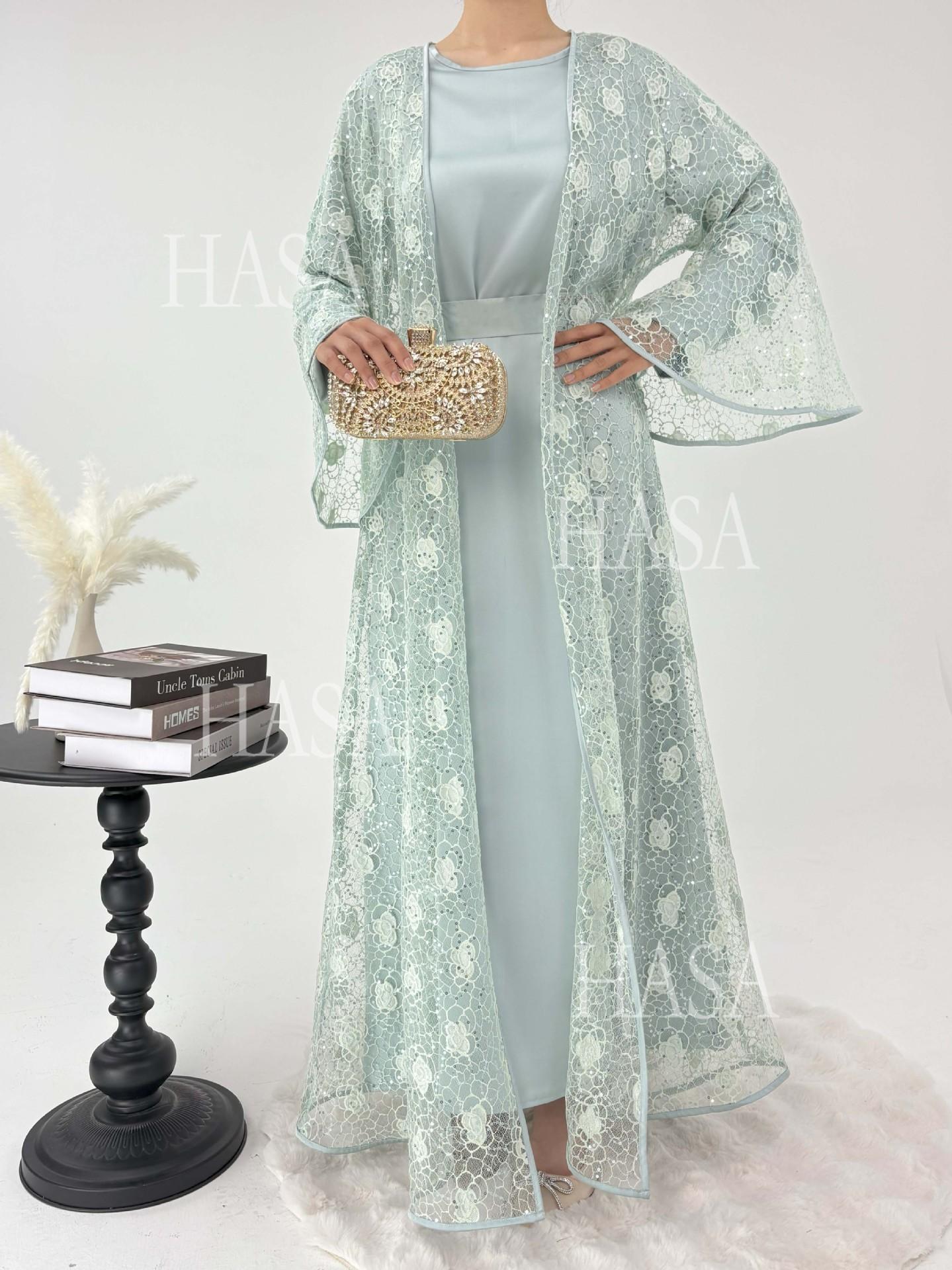 HS6482 Soft Lace Maxi Dress Set, Simple Loose Design