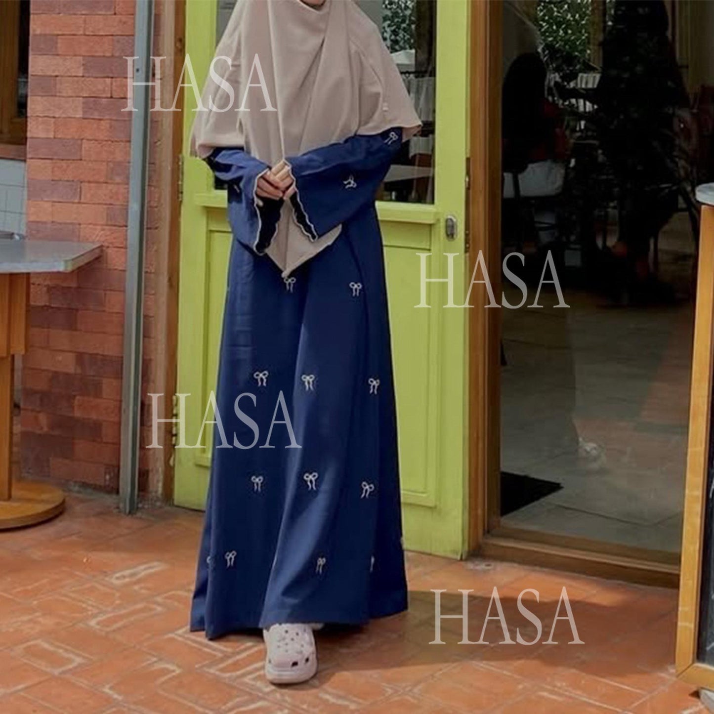 HS6558 Bow Embroidered Long Sleeve Dress - Swing Fashion Style