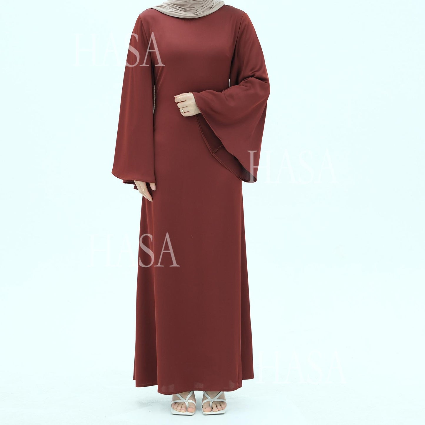 HS6478 Simple Long Dress with Wide Sleeves, One-piece and Smooth Style