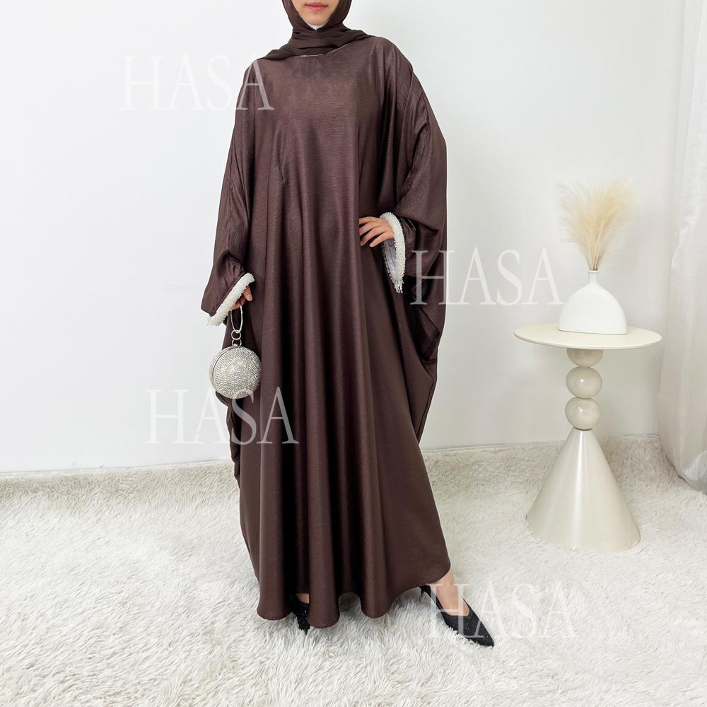HS6496 Simple and Elegant Bat Sleeve Beaded Robe Dress (headscarf Not Included)