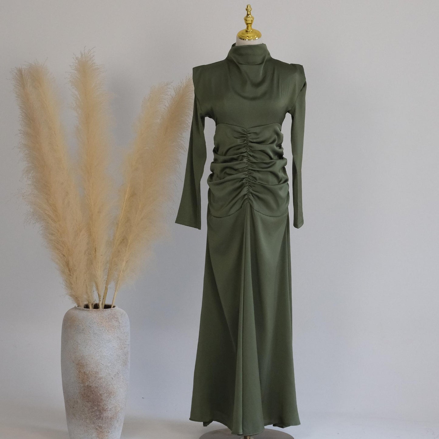 Robe de chambre amincissante à col montant de couleur unie HASASERIES HS1020