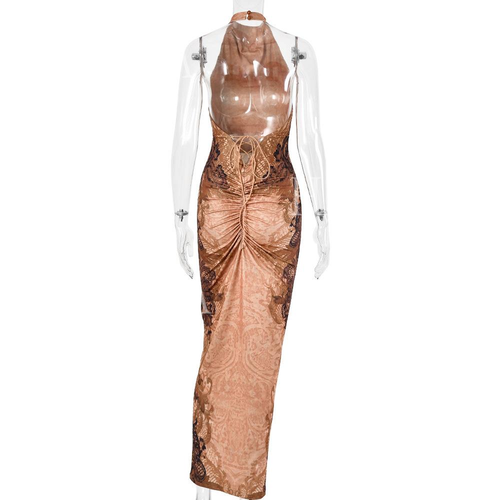HASA HS6768 Elegant Open Back Slim Fit Maxi Dress
