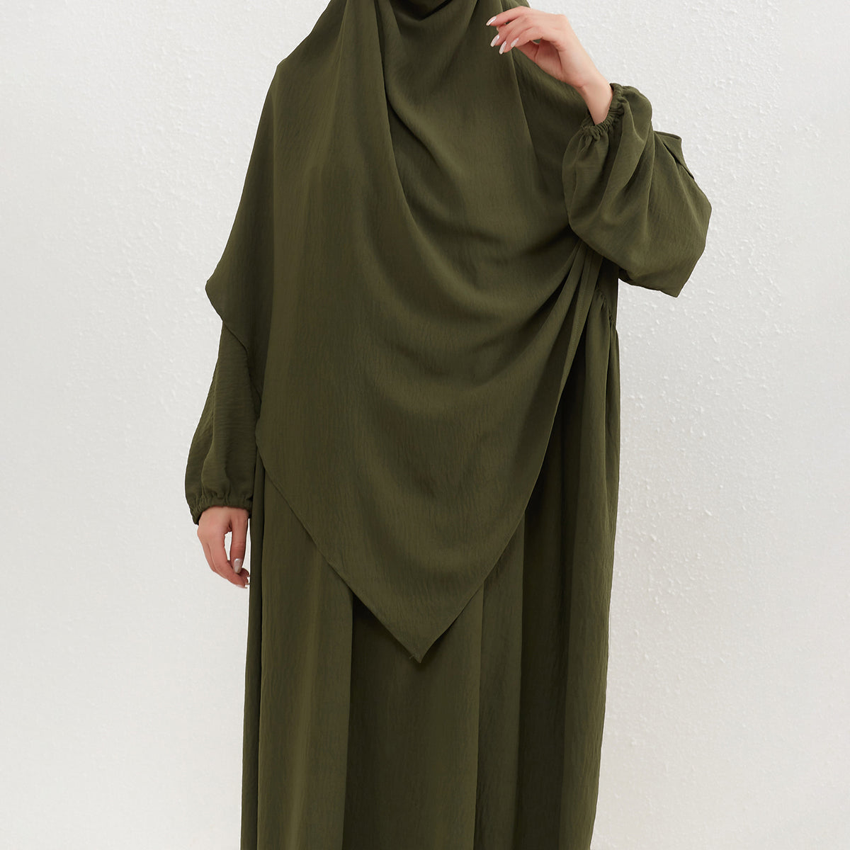 HASA HS0559 Crepe Abaya with Pockets + Layered Khimar Set