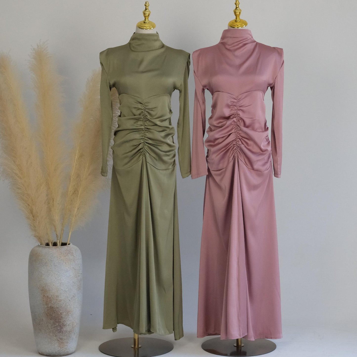 Robe de chambre amincissante à col montant de couleur unie HASASERIES HS1020