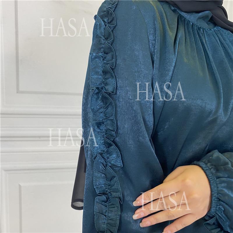 HS6591 Solid Color Turtleneck Long Sleeve Dress with Pleated Waistband