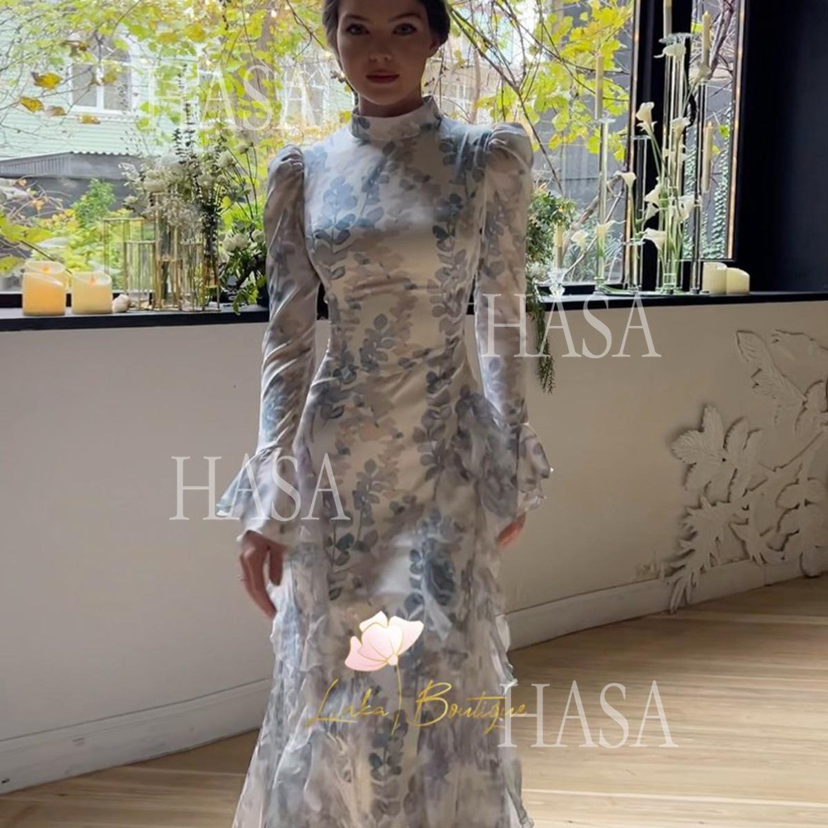 HS6735 Chic Feminine Maxi Dress with Elegant Floral Print