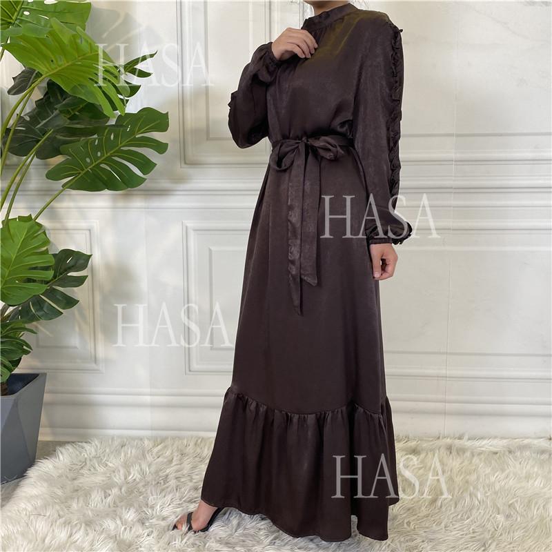 HS6591 Solid Color Turtleneck Long Sleeve Dress with Pleated Waistband